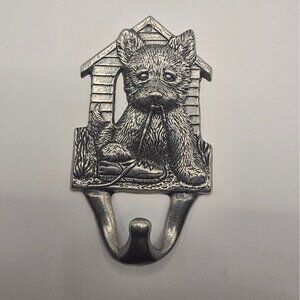 Vintage Pewter Dog Wall Hook With Doghouse Design Puppy Figurine Decorative Hang